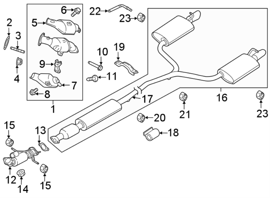 2016 Ford Explorer Muffler assembly rear. 2.3 liter, to 10/23/2017